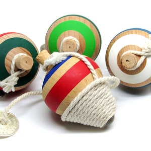 Handmade wooden traditional spinning top Instructions and History of top included in Greek & English . Red - Blue