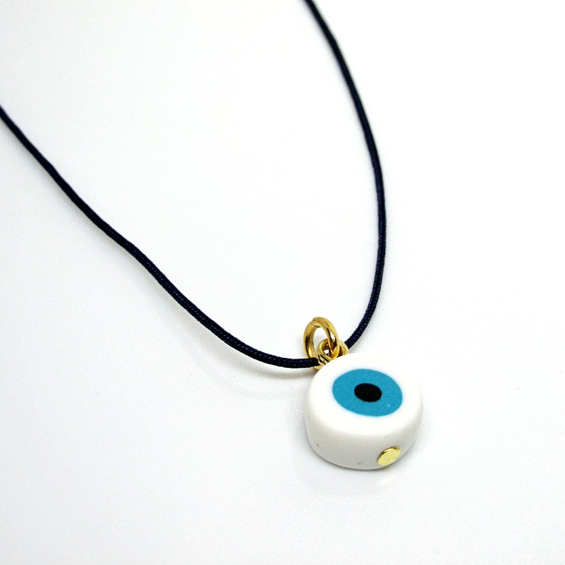 Blue Cord handmade Evil eye necklace. White