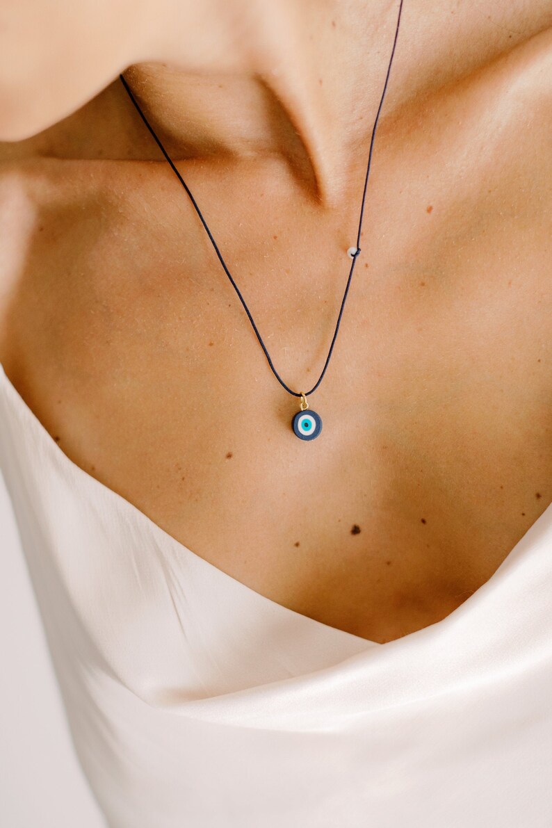 Blue Cord handmade Evil eye necklace. image 1