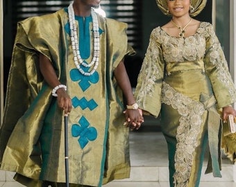 Matching Wedding Outfit Traditional Aso Oke Wear| Dress| African Igbo |Yoruba | Nigerian| Suit| Groom| Bride| Couples| Autogele| African