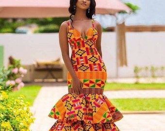 African kente dress, African women clothing, African attire, African fashion.