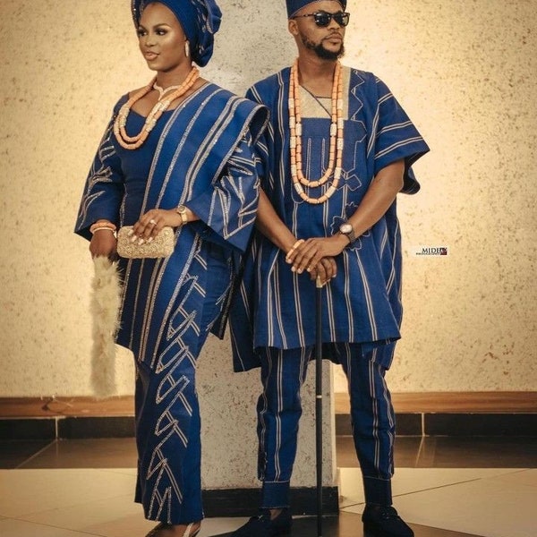 Passendes Hochzeitsoutfit Traditionelle Aso Oke Wear| Kleid| Afrikanischer Igbo |Yoruba | Nigerianisch| Anzug| Bräutigam| Braut| Paare| Autogele| Afrikanisch