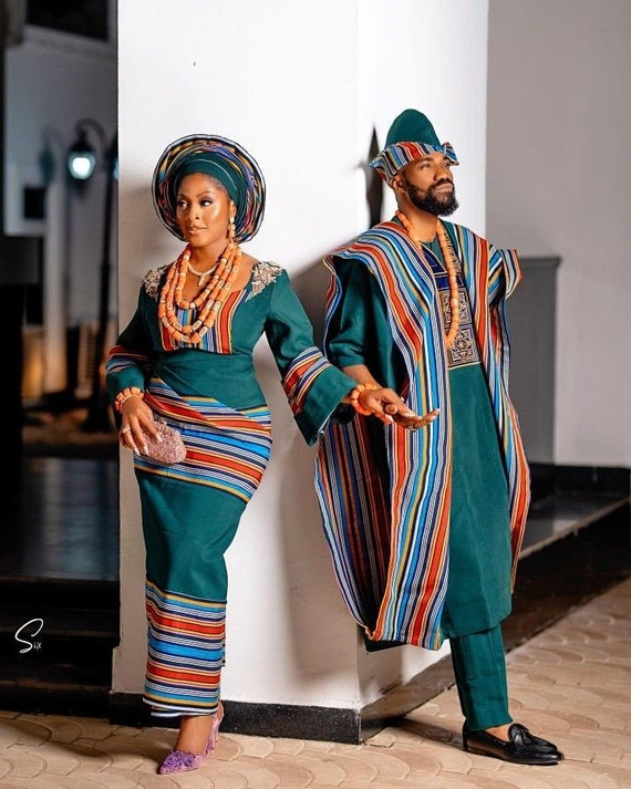 Igbo Family Matching Wedding Outfit Traditional Aso Oke Wear| Dress|