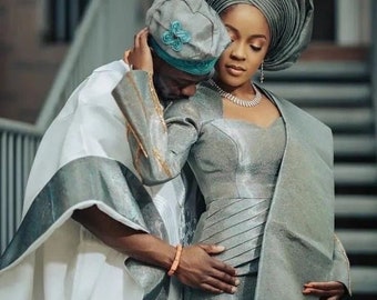 Matching Wedding Outfit Traditional Aso Oke Wear| Dress| African Igbo |Yoruba | Nigerian| Suit| Groom| Bride| Couples| Autogele| African