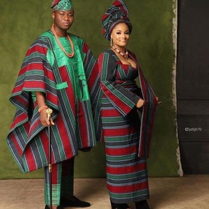 Matching Wedding Outfit Traditional Aso Oke Wear Dress African Igbo ...