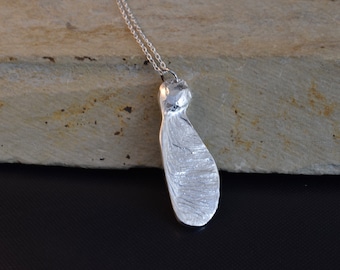 Silver sycamore seed pendant, samara, nature jewellery, botanical jewellery