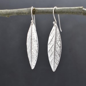 Handcrafted sage leaf silver earrings, dangly earrings, made to order
