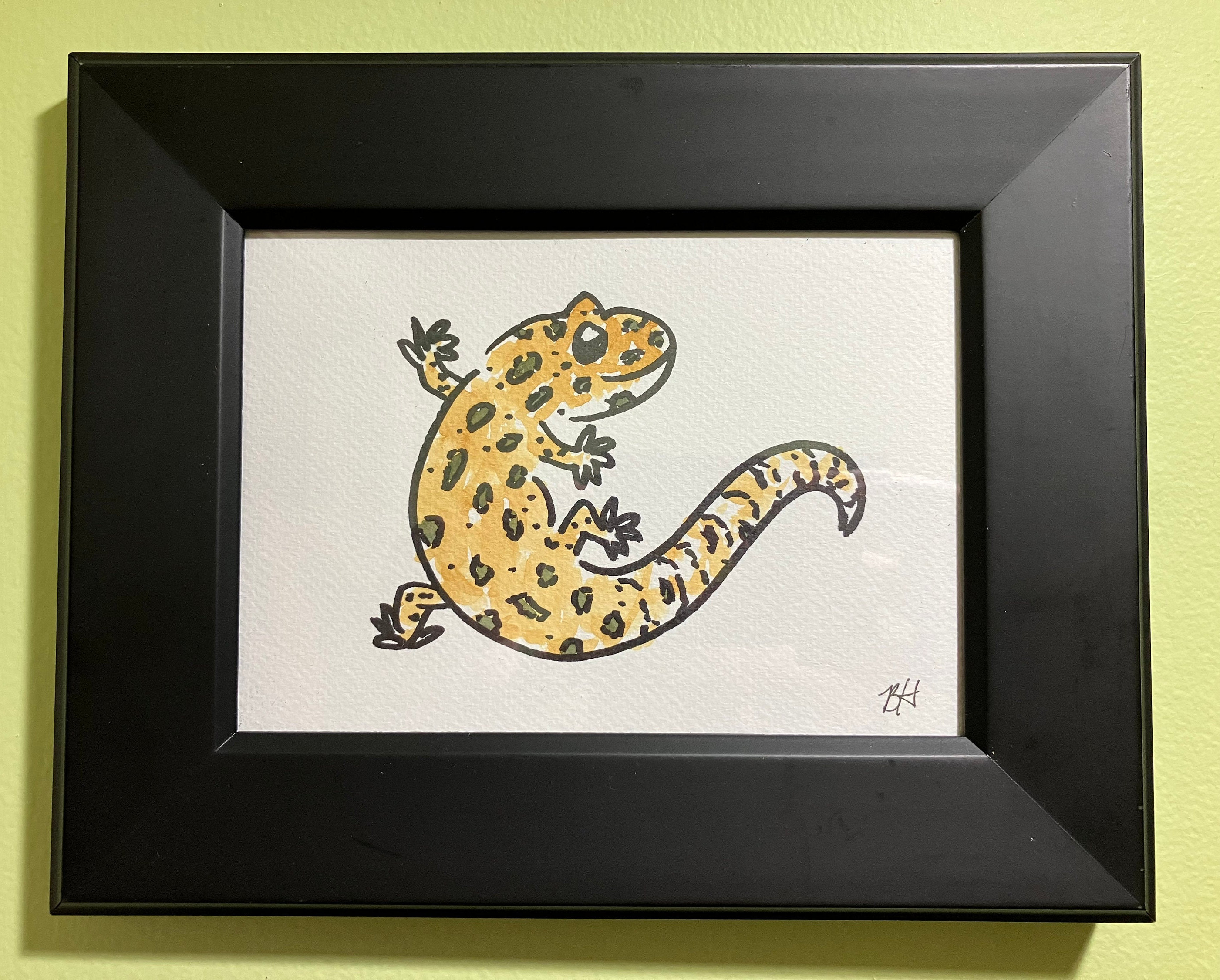Leopard Gecko Watercolor Painting in a Thrifted Frame - Etsy