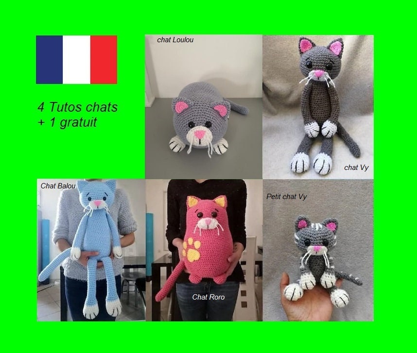 Pdf 5 Tutoriels Amigurumis Chat Crochet En Francais Etsy