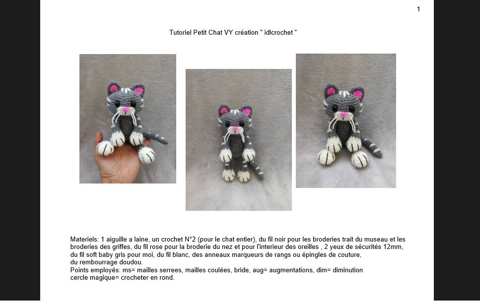 Tutorial/pattern Amigurumi Cat Crochet PDF French 