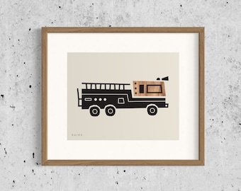 Feuerwehrauto Druck, Feuerwehrauto, Feuerwehrauto Kunstdruck, Transport Dekor, Junge Zimmerdeko, Kleinkind Junge Poster, Junge Kinderzimmer