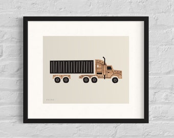Semi Truck Print, Semi Trailer Container, Transportation Wall Art, Truck Printable, Semi Truck Birthday, Big Boys Decor, Trucks Wall Art