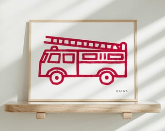 Feuerwehrauto Druck, Feuerwehrauto druckbar, Feuerwehrauto Kunstdruck, Transport Dekor, großer Junge Zimmer Dekor, Kleinkind Junge Poster, Junge Kinderzimmer