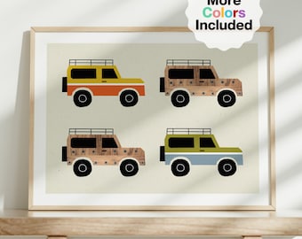 Classic Land Rover Defender Art Print, Classic Bronco Truck Art Print Neutral, Neutral Kids Room Decor, Toddler Neutral Truck Art Printable