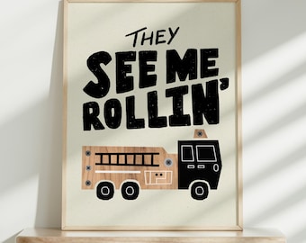 Fire Truck Neutral Kid&#39;s Poster | Fire Truck Print, Nursery Prints, Vehicles Nursery Art, Transportation, Fire Truck Printable, Boy&#39;s Room