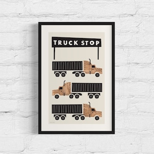 Truck Stop Art Print | Printable Truck Art, Big Rig Art, Semi Truck Art, Boy&#39;s Room Art, Boy&#39;s Nursery Art, Boy&#39;s Transportation Art
