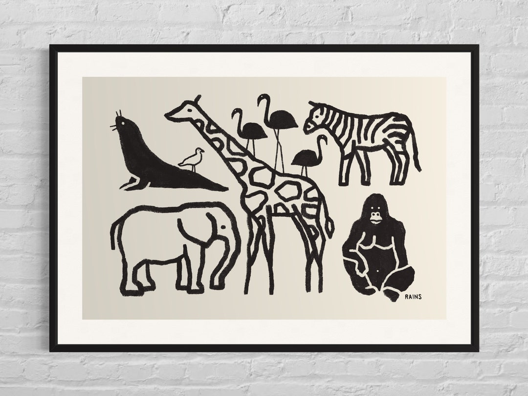 Zoo Animal Wall Art, Zoo Animal Print for Kids Room, Neutral Zoo