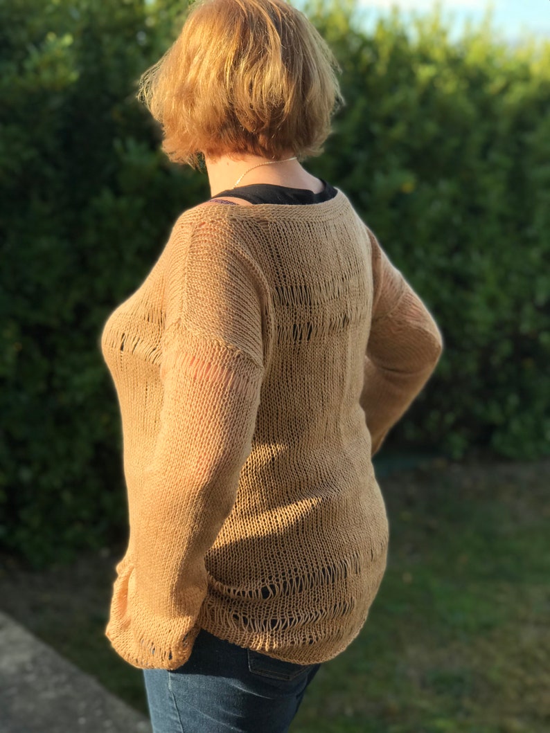 Wool loose knit oversized off-the-shoulder neck and long sleeves sweater bohemian womens plus size clothes beige soft stylish pullover
