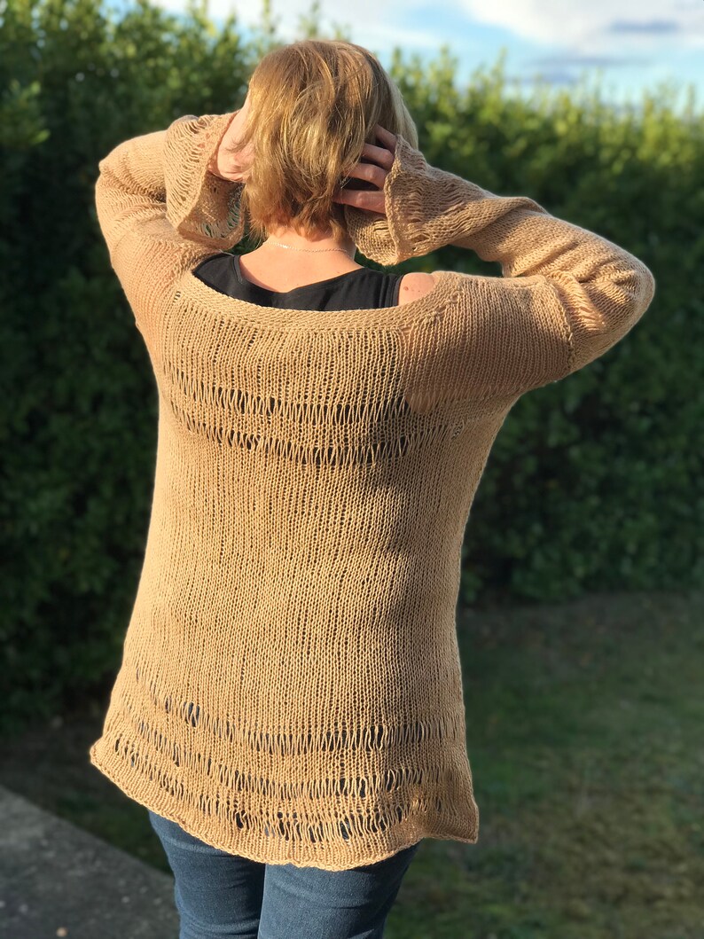 Wool loose knit oversized off-the-shoulder neck and long sleeves sweater bohemian womens plus size clothes beige soft stylish pullover