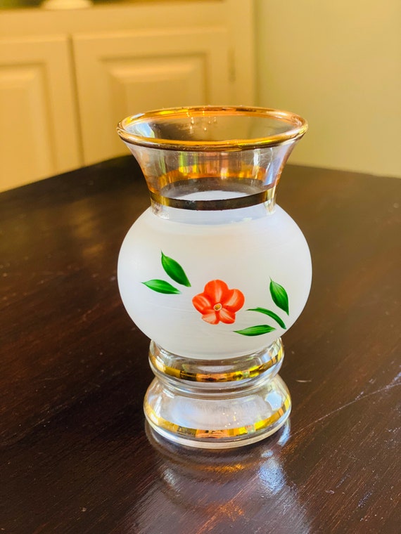 Vintage Flower Vase by Indiana Glass Bartlett Collins Hand Painted Vintage Flower Vase by Indiana Glass Bartlett Collins Hand Painted