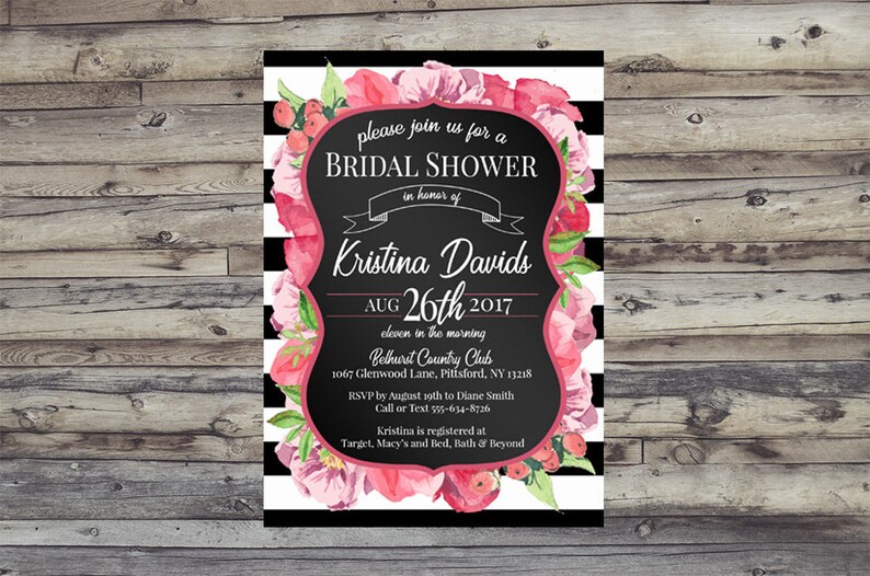 Peonies Bridal Shower Invite Printable Etsy
