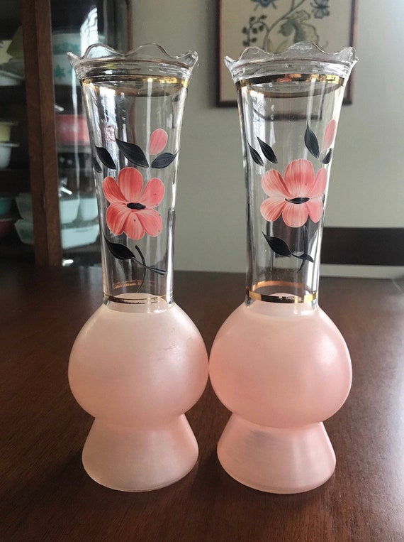 Vintage Flower Vase by Indiana Glass Bartlett Collins Hand Painted Vintage Flower Vase by Indiana Glass Bartlett Collins Hand Painted
