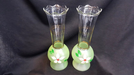 Vintage Flower Vase by Indiana Glass Bartlett Collins Hand Painted Vintage Flower Vase by Indiana Glass Bartlett Collins Hand Painted