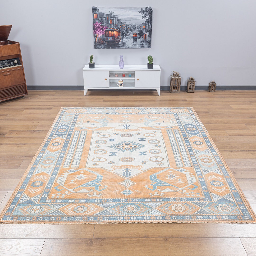 6x7 Rug Neutral Soft Turkish Rug, 6x7 Vintage Rug, Handmade Wool Rug, 6x7 Area ...