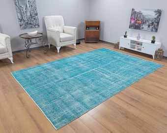 7x10 Blue Turkish Oushak Rug, Handmade Oriental Area Carpet
