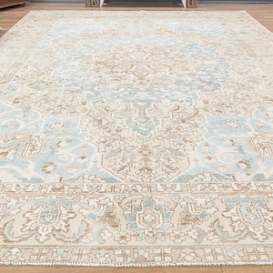 10x12 Neutral Rug, Vintage Oversize Rug, 10x12 Turkish area Rug, Antique Oushak Rug, Rugs for living room, bedroom, 10x12 large muted rug