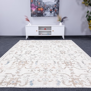 5x7 Handwoven Wool rug, Oushak small kitchen muted Rug, 5x7 Vintage area Rug, 5x7 turkish carpets, Anatolian Rug, 5x7 Antique neutral rug
