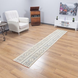 2x10 Turkish narrow and long  runner rug, gray and green colors, runner carpet for corridor, kitchen, dining room