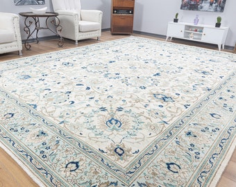 10x13 Oversize Vintage Area Rug, Large Oushak 10x13 Rug, Handmade Wool Rug, Oversized Pastel Turkish Rug, 10x13 Extra Large Living Room Rug