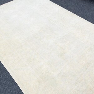 5x8 Neutral Vintage Rug, Antique muted beige area Rug, Rustic Hand Knotted wool Rug, Turkish Oushak 5x8 soft modern kitchen, bedroom carpets
