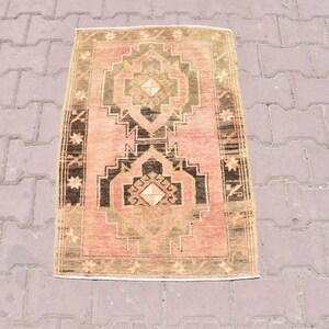 tapis de paillasson vintage, petit tapis antique, tapis de paillasson rose pâle, tapis turc, tapis Boho, tapis de bain en laine, petit tapis vintage, 2,1 x 3,1 pieds
