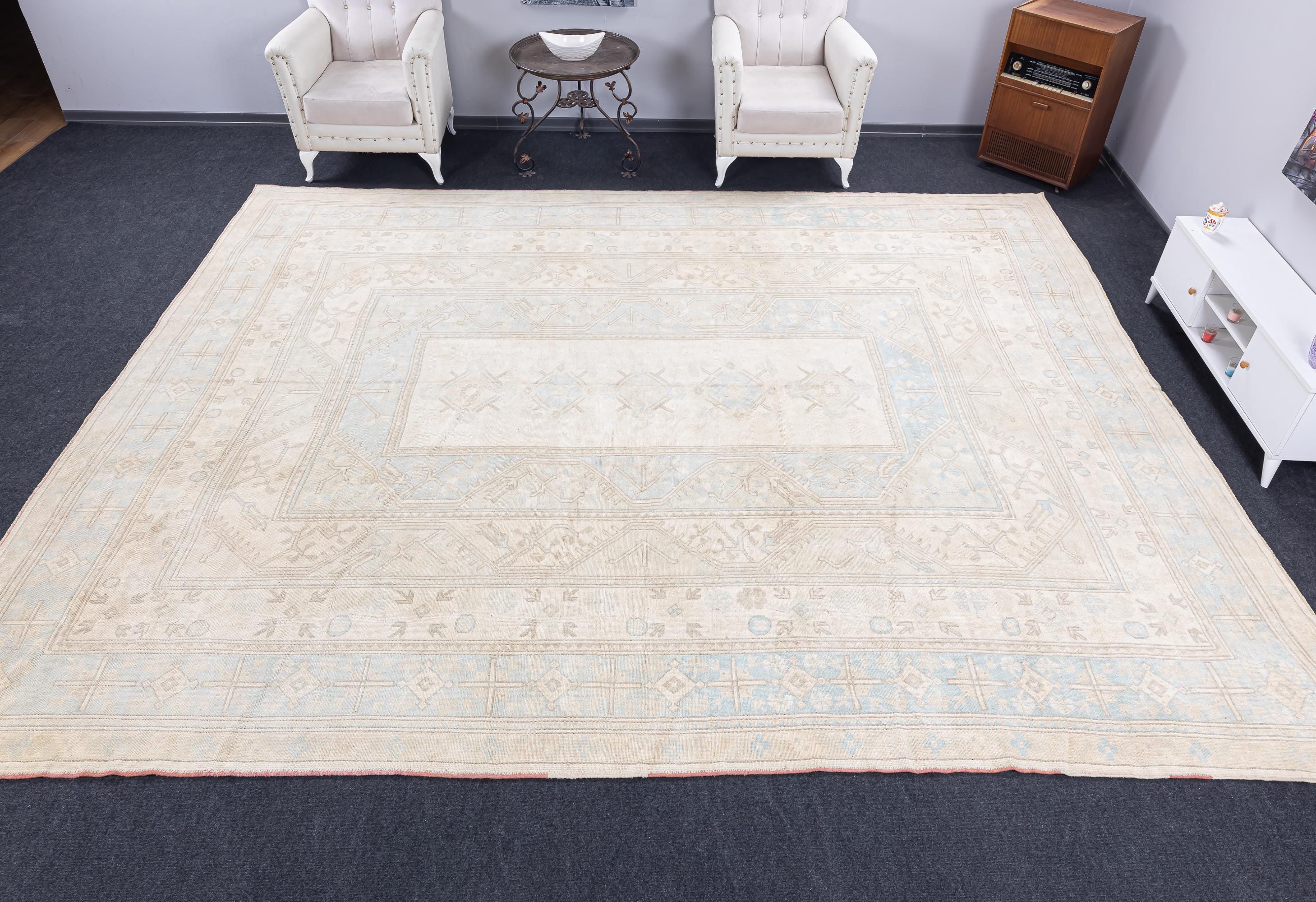 11x14 Turkish Rug, Old Turkish Rug, 11x14 Vintage Antique Rug, Anatolian Large Size Rug, Long wide Oushak Rug, Neutral Floor Rug, 11x14 rug