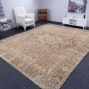 10x12 Vintage Area Rug, Large Oushak Rug, Oversized Turkish area Rug, Bedroom Rug, natural Handmade wool Rug, 10x12 Faded Floral Soft Rug
