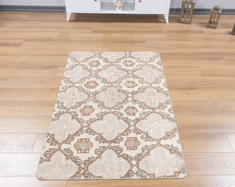 3x4 Turkish rug, Vintage Oushak Carpet, handmade Small Carpet, Anatolian Carpet 3x4, wool Rug, Vintage  Anatolian Carpet, Natural rug