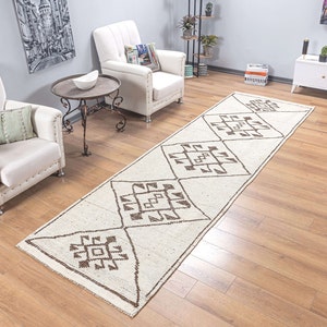 Herki Rug 3x11 Oriental Pale Brown White Runner, Anatolia Vintage Hallway, Hand Woven Rustic Rug, Turkish Kitchen Runners, 3.3x11.2 Feet