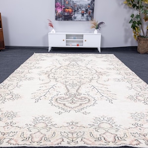 6x9 neutral Tribal area rug woven, Vintage white area rug, Gothic decor 6x9 oversize unique rug, Oriental oushak 6x9 rug, Modern 6x9 carpets