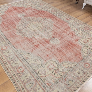 Antique Turkish Vintage Area Rug 7x9, Handmade wool Anatolian Rug, 7x9 Oushak Living Room Rug, Home Decor Rug, 7x9 Area Rug