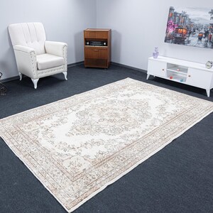Turkish Rug 6x9, Natural Vintage Rug, 6x9 Area Rug, Faded Neutral Rug, 6x9 Oushak Rug, Living Room Rug, Bedroom Rug, 5.9 x 9 Feet Large Rug