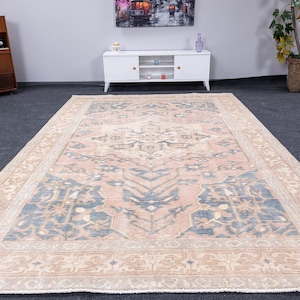 6x9 Vintage wool Rug, Hand knotted Rug, 6x9 Neutral Turkish area Rug, Anatolian living room Antique Rug, 6x9 Oushak Tribal Rug, 6x9 carpets