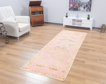 Vintage Turkish Oushak Runner Rug, 3x9 Hallway Rug