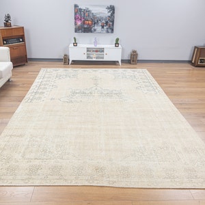 Oversize Wool Turkish Rug 8x11, Pale Hand Woven Rug, Neutral Vintage Large Size Quiet Rug, Bedroom Rug, Antique Rug, Oriental Rug