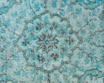 Handmade Wool Rug, Turkey Carpet, 6x7 Oushak Rug, Anatolian Turkish Rug, Vintage antique living room Rug, Bohemian Rug, Home Decor green Rug