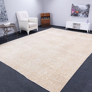 10x12 Large rug, Vintage Oushak Rug, Turkish Area Rug, Neutral Pale Rug, 10x12 wool rug, Living Room Rug, 10x12 Oversize Wool carpets