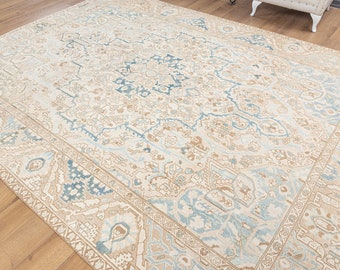 Unique Handmade Vintage Inspired Traditional Rug, Bohemian Home Decor Rug 9x11, Oushak Carpet 9x11, Vintage Turkish Boho Decor Rug