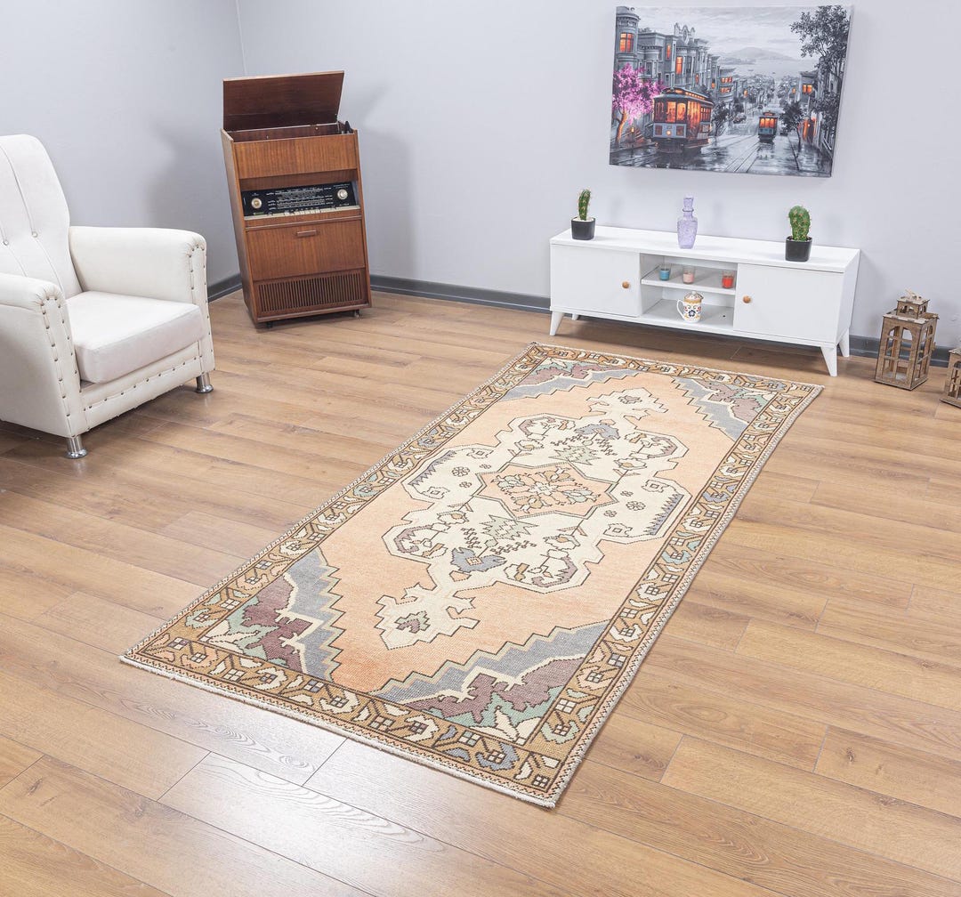 4x8 Turkish Small Antique Rugs, Gothic Neutral Geometric Rug, Oushak ...
