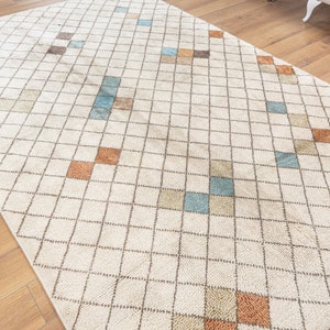 Long pile 6x9 Vintage Area Rug, Oushak Rug, Turkish Rug, Neutral Rug, Bohemian Rug, Quiet Rug, Pale Wool Rug, Striped Rug 6 x 9 feet